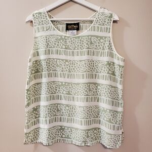 Bob Mackie - 100% Silk Sage Green Floral Patterned Tank Top - Size L